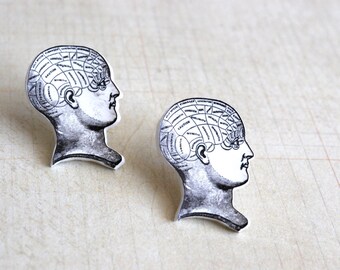 Phrenology Head Studs -- Nurse Earrings, RN Earrings, Nurse Studs, Science