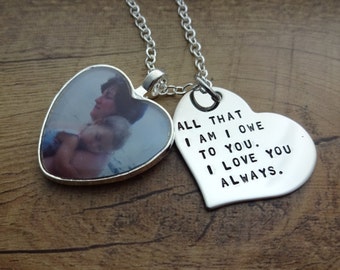 Personalized Hand Stamped Heart Photo Charm Necklace - Mother of the Bride Gift - Gift for Mom - Gift for Her - Mother of the Groom