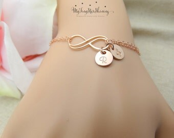 Personalized Infinity Bracelet Personalized Jewelry Infinity Bracelet with Initial Bracelet Bridesmaids gift ROSE GOLD Double Infinity