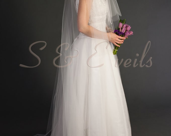 2-Tier CATHEDRAL DROP Veil w/ SCALLOPED edging, bridal veil, wedding veil, floating veil, blusher veil, champagne, blush, ivory color