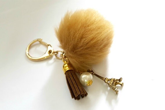 tassel pom pom with keychain Charm. Bag Bag Rabbit Charm Keychain. Pom Pom Pom Fur Fur Brown Pom