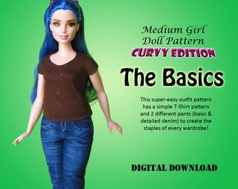 Easy Basics Jeans & T-Shirt Doll Clothes pattern for Curvy Barbie 11.5" Fashion Doll