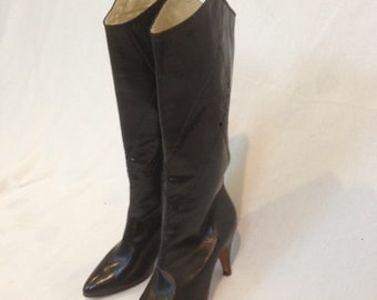 1980s Black Leather Ferragamo Boots - Size 6 1/2