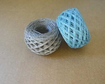 3ply linen yarn, linen thread, natural yarn, gray aqua color, crochet, knitting yarn