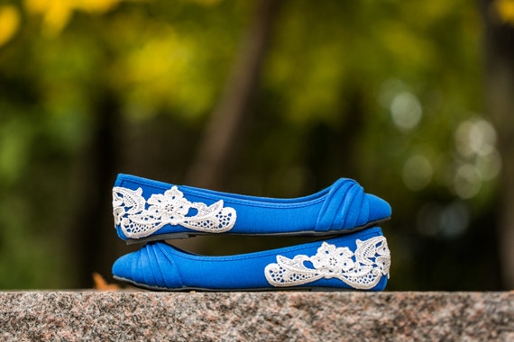 Blue Flats with Ivory Lace