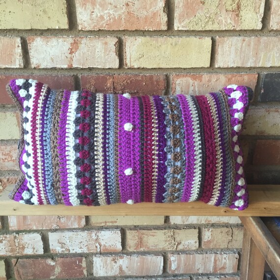 Items similar to crochet pillow cover boho decor lumbar pillow stripes bohemian chic pillow
