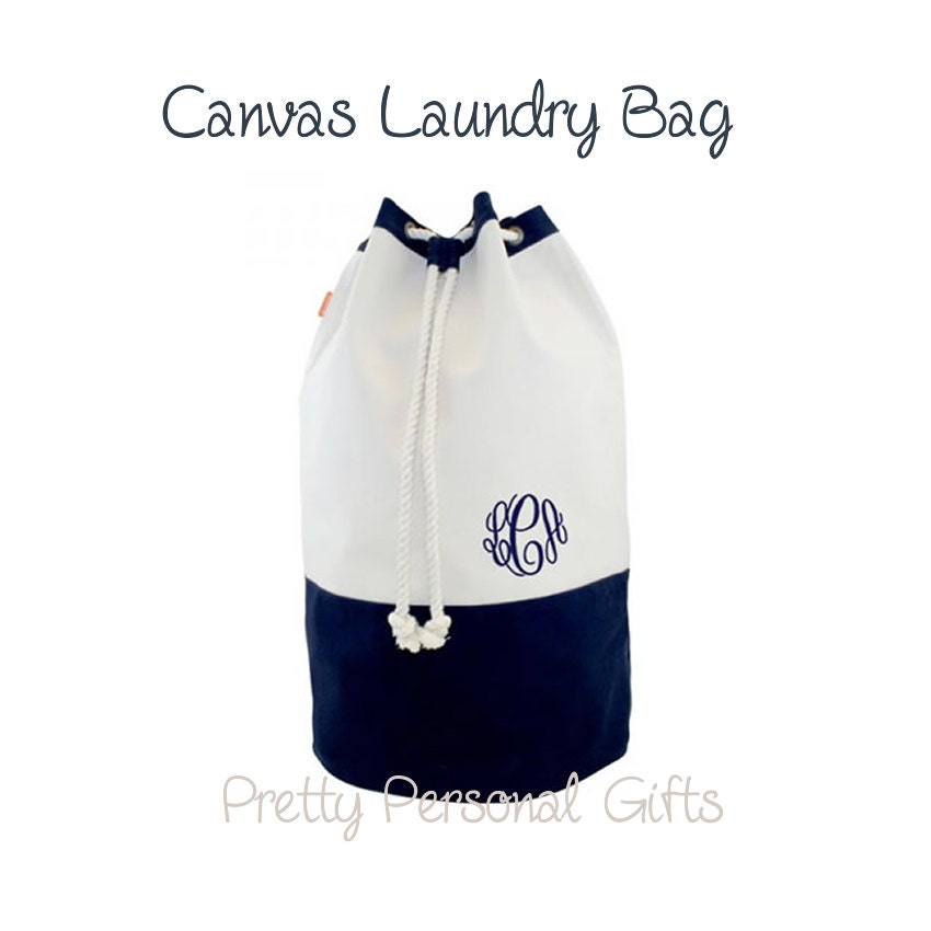 Canvas Laundry Bag Monogrammed Navy Laundry Duffel Tote