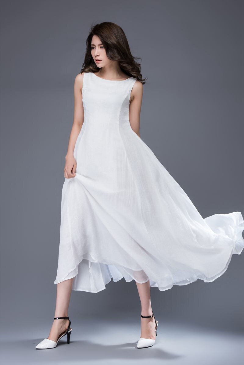 White Chiffon Dress Handmade Simple Elegant Floaty
