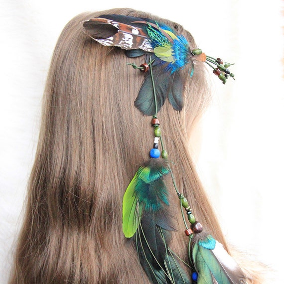Feather Hair Extension Green Feather Hair Clip Witch of by Nastasy