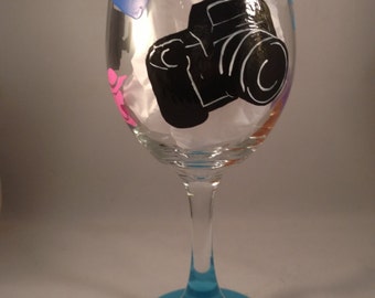 Photographer Hand Painted Wine Glass - Photography