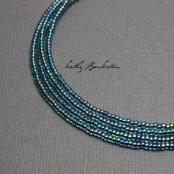 Blue Seed Bead Necklace Blue Single Strand Seed Bead