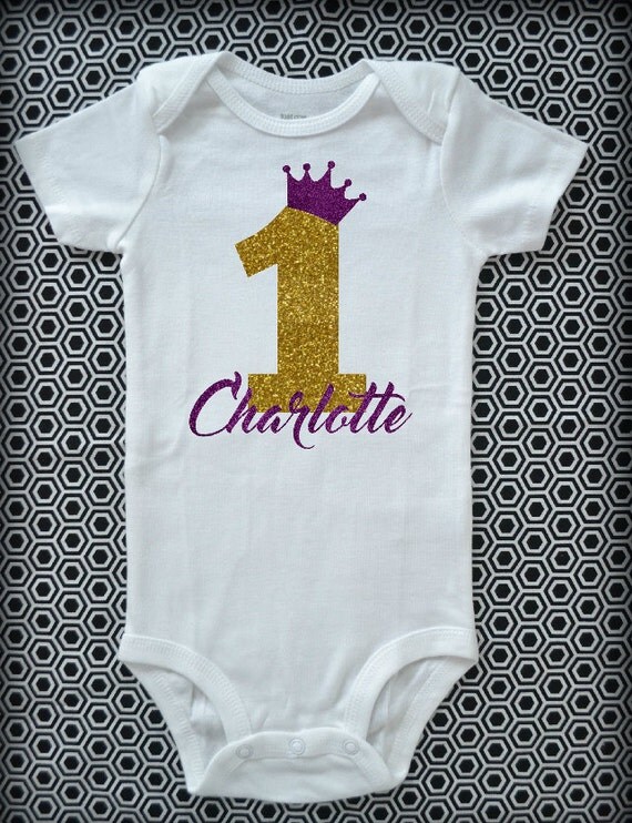 Baby Girl First Birthday Onesie One Gold and by BellaBumbleBee