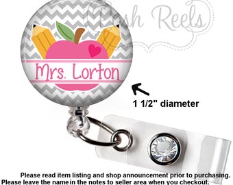 Retractable Badge Holder - Teacher Badge Reel - Apple Badge Holder - Teacher Lanyard - Choice of Badge Reel, Carabiner or Lanyard - 1200
