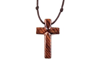 Wood Cross Necklace Wooden Cross Pendant Mens by GatewayAlpha