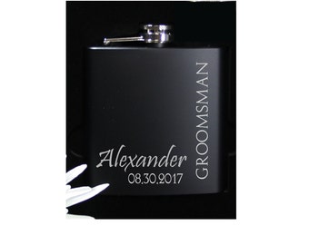 Groomsmen Flasks - Personalized 6oz Black Matte Wedding Flasks - Perfect for Best Man, Groomsman, Ushers, Fathers