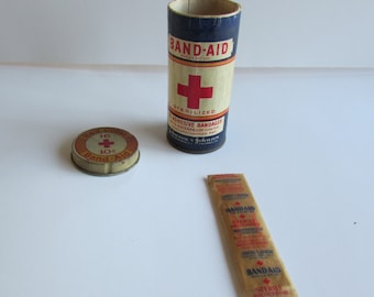 RARE Red Cross Band Aid Adhesive Bandages In Original Container One Original Band Aid Johnson & Johnson Sterile Bandage Cardboard Container