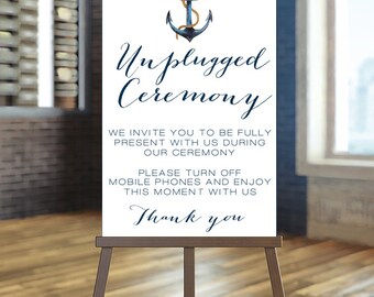 Printable Wedding Sign, Unplugged Wedding Sign, Unplugged Ceremony Sign, Nautical Wedding Sign, Blue wedding Sign, Anchor Ceremony Sign