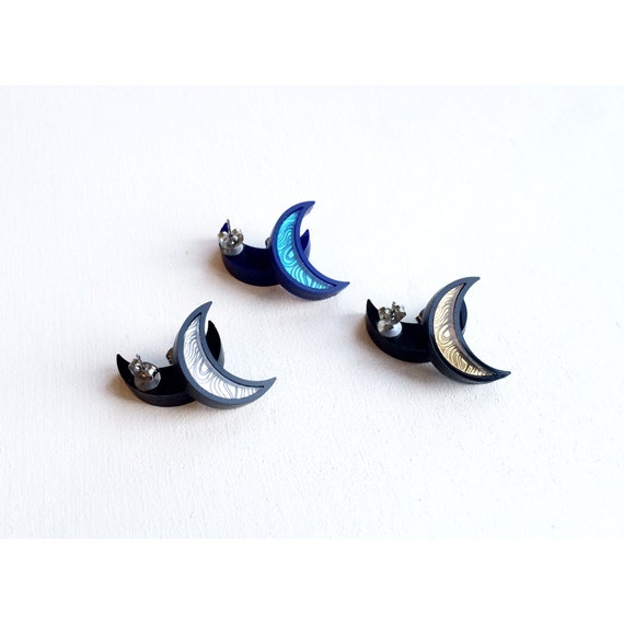Items similar to Crescent Moon Stud Earrings LaserCut and Engraved