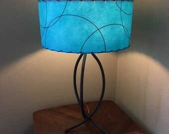 Mid Century Vintage Style 2 Tier Fiberglass Lamp Shade Modern Atomic Turquoise/ White