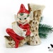 Vintage Christmas Elf Vase, Red Porcelain Pixie, Christmas Decor, Nostalgic Holiday Collectible, Holiday Figurine