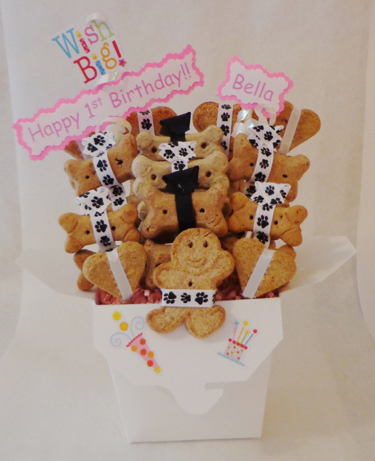 Personalized Dog treat birthday gift basket dog biscuits dog