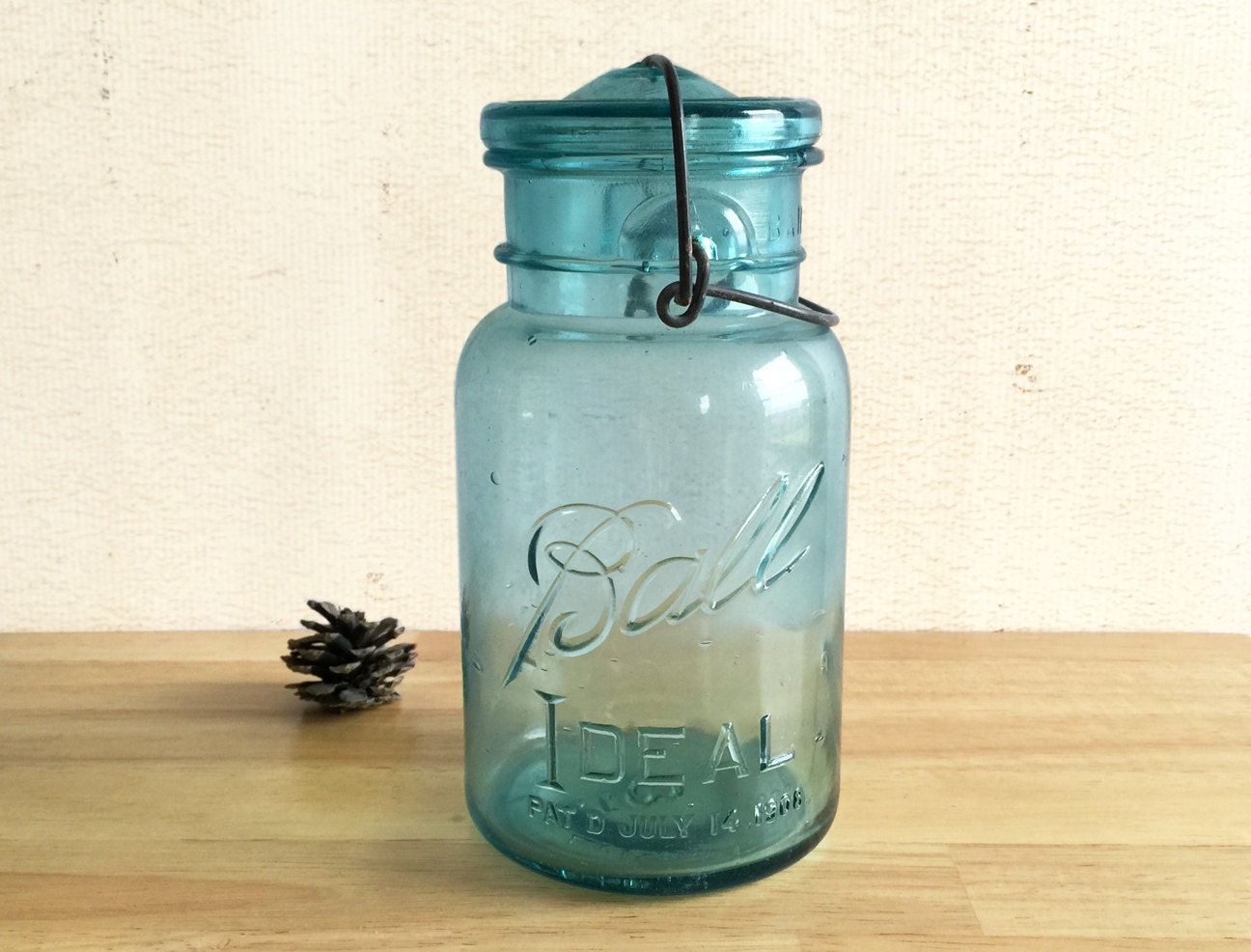 Ball Ideal Patent July 14 1908 Blue Canning Mason Jar with