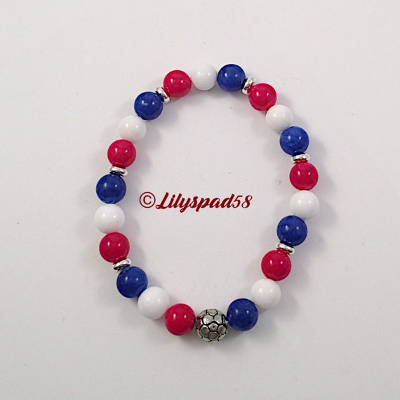 Beaded Bracelet Soccer Soccer Gift American Flag by Lilyspad58