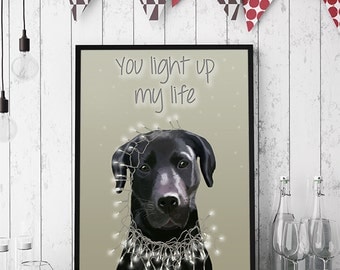 Black Labrador Art - You light up my life - Valentines gift for boyfriend valentines gift for husband valentines dog labrador retriever art