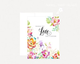 LOVE Wedding Card Congratulations, Engagement Card, Anniversary Card, Floral Wedding Card