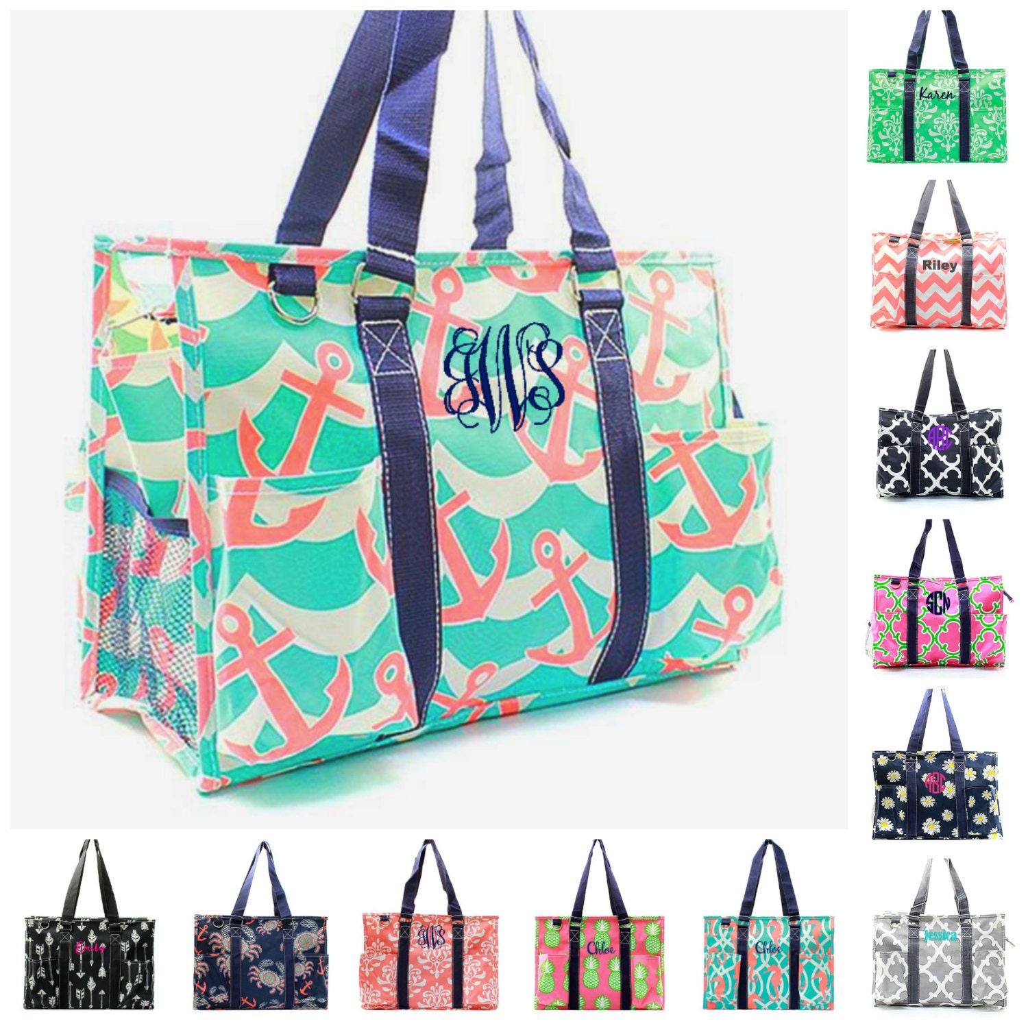 Monogrammed Large Beach Bag Organizing Utility by GiftsHappenHere