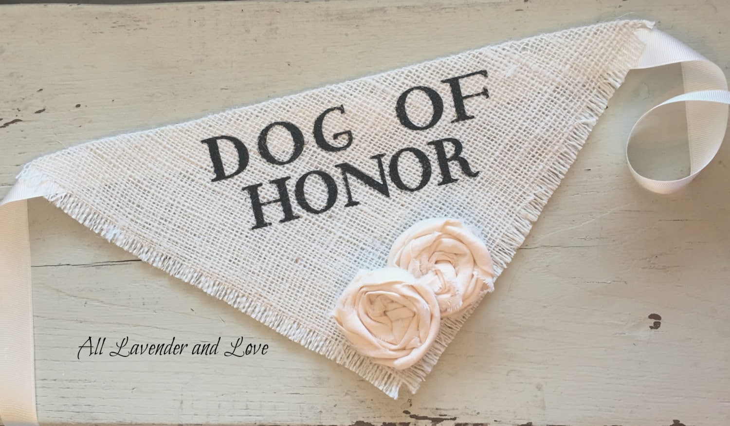 Ivory Dog of Honor Girl Collar with Flowers Bandana Rustic