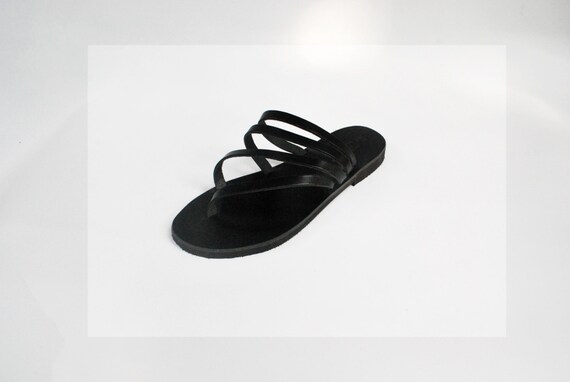 Black summer sandals womens leather black slides by NikolaSandals