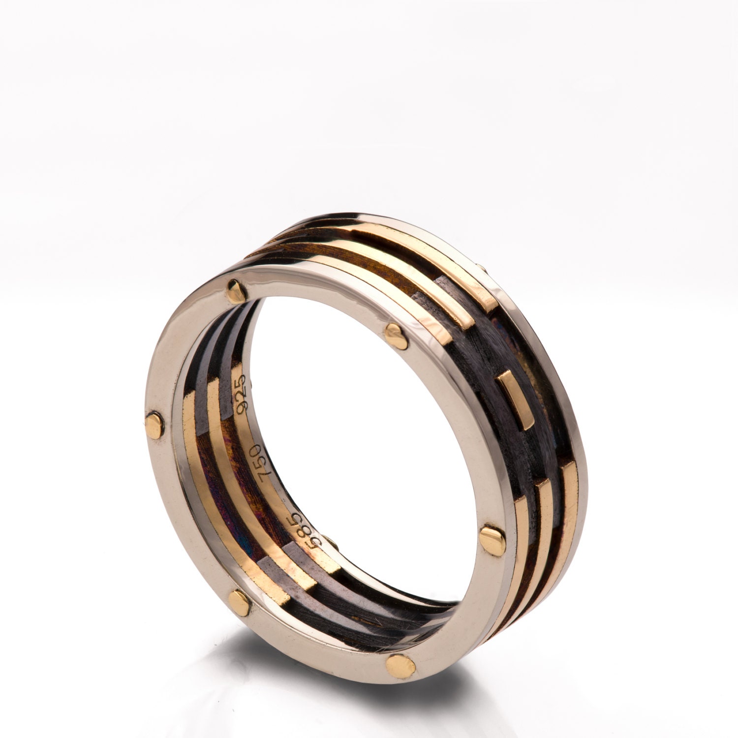 Gold Wedding Band Men's 18K Gold and Oxidized Silver