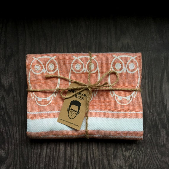 Sale Owl Kitchen Dish Towel Orange White Stripes Tea   Il 570xN.931991552 Bku9 