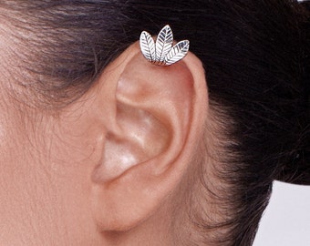 Silver Leaves Ear Cuff - ear cuff no piercing , silver ear cuff , leaf ear cuff , woodland ear cuff , rustic ear cuff , birthday gift