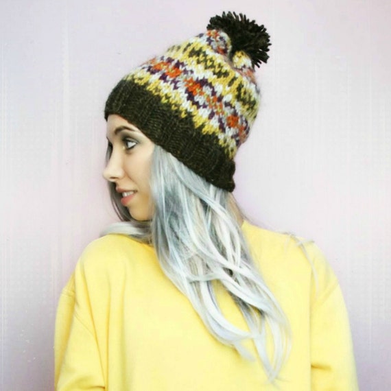 PDF Knitting Pattern - Fair Isle - Icelandic Wool Hat Pattern - Bobble Hat - ...