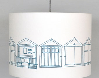 Beach Hut Teal Drum Lampshade - handmade lampshade - home decor - fabric shade - Brighton Lampshade - decor lighting - patterned shade