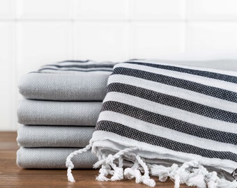 S A L E, Nautical Turkish Towel, Black and Gray, Peshtemal, Beach Towel, Hammam Towel