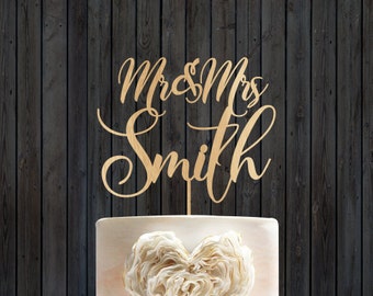 Wedding cake topper, Mr & Mrs, Wedding Cake Topper with YOUR Last Name, Rustic cake topper