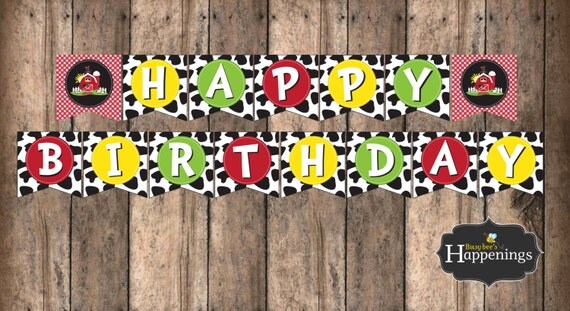 Farm Birthday Banner Barn Birthday Banner Cow Print Banner