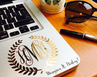 Gold Foil Laurel Wreath Monogram - Laptop, iPhone, iPad