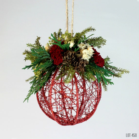 On Sale Red Christmas Ball Ornament Dried Flowers Holiday