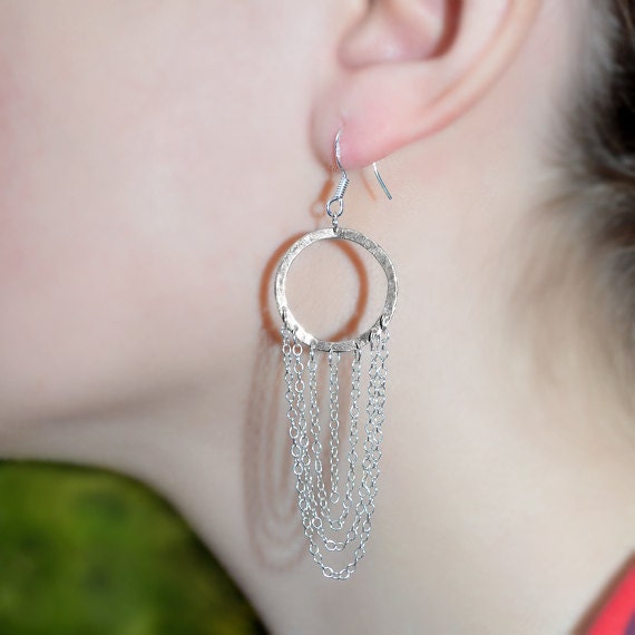 Long Drop Earrings - Sterling Silver Dangle Earings - Bohemian Dangling Jewelry - Stud Earrings - Thread Earrings