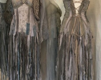 Boho wedding dress ragged treasure , bridal gown ocean nordic,unique handmade statement dress,one of a kind dress, tattered dress , gra