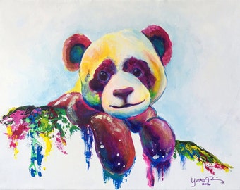 Colorful Panda Modern Acrylic Painting on Canvas