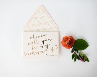personalized gold /rose gold foil will you be my bridesmaid cards + lined envelopes // lola louie paperie