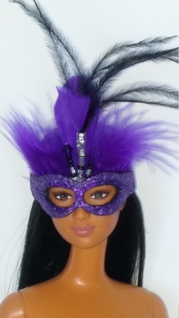 Barbie Doll Mask Purple Feathers and Glitter by PenelopesPortal