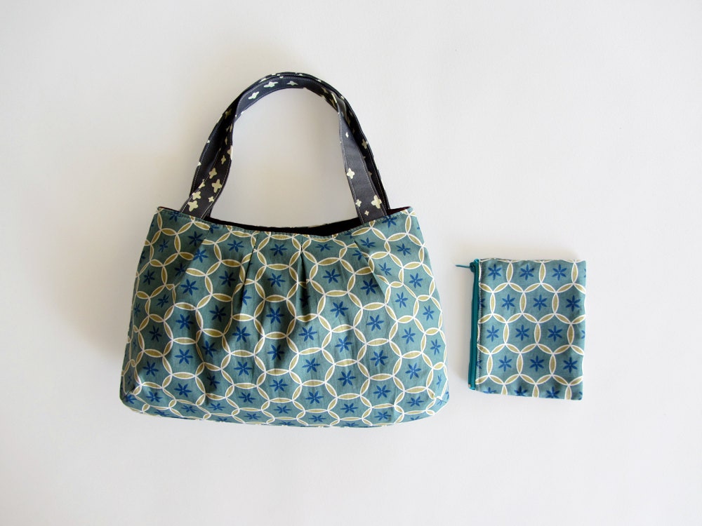 Fabric hand bag set small tote bag and matching pouch