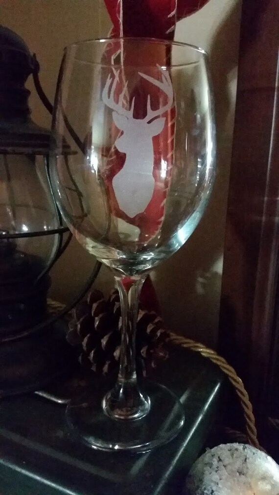 Etched Wine Glass DEER BUCK Grit blasted