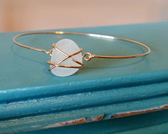 Sea Glass Wire Wrapped Bracelet | Sea Glass Bracelet | Wire Wrapped Bracelet | Seafoam Green Sea Glass | Green Sea Glass | White Sea Glass
